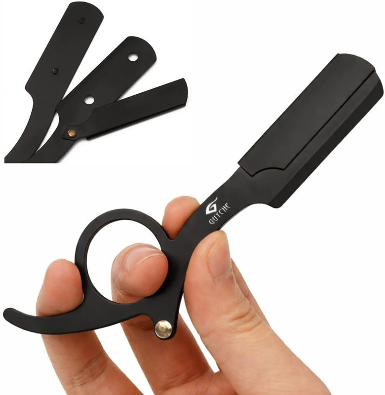QIQVERT Professional Straight Edge Barber Razor with Finger Ring Handle, Men