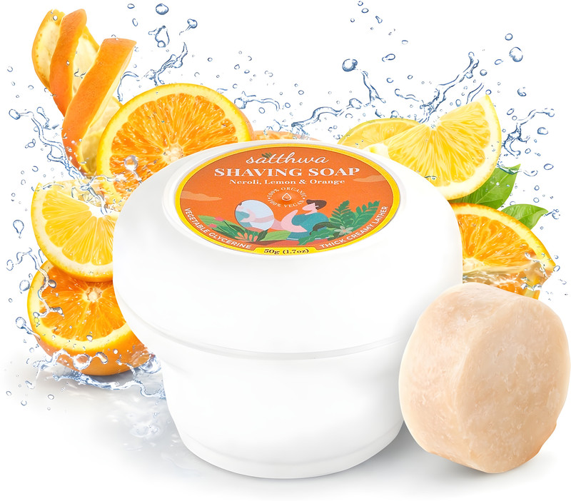 Satthwa Organic Shaving Soap for Silky Smooth Shaves | Neroli, Lemon & Orange| Hydrating Shaving Soap(50 g)
