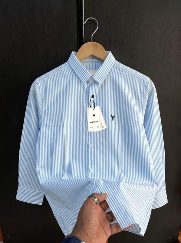 VG BROTHER Men Striped Casual Light Blue Shirt
