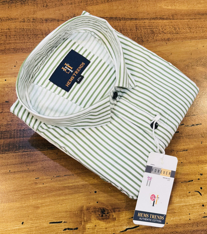 Hems trends Men Striped Casual Green Shirt
