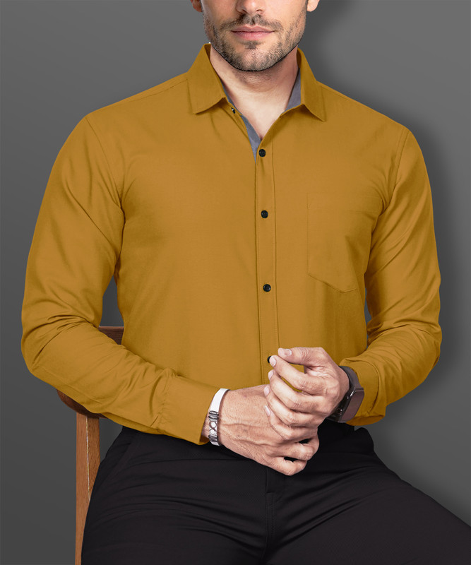 VeBNoR Men Solid Formal Yellow Shirt