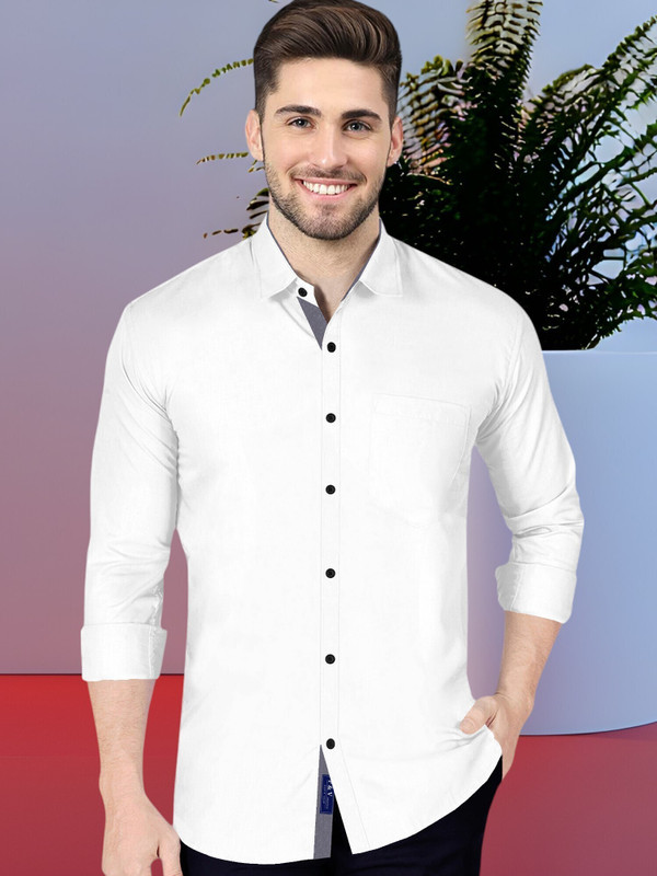 VTEXX Men Solid Formal White Shirt