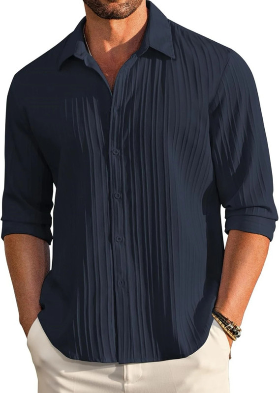 VELLOSTA Men Self Design Casual Black Shirt