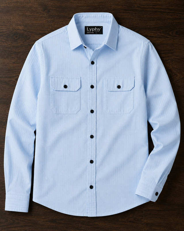 Lyphy Men Striped Casual Light Blue Shirt