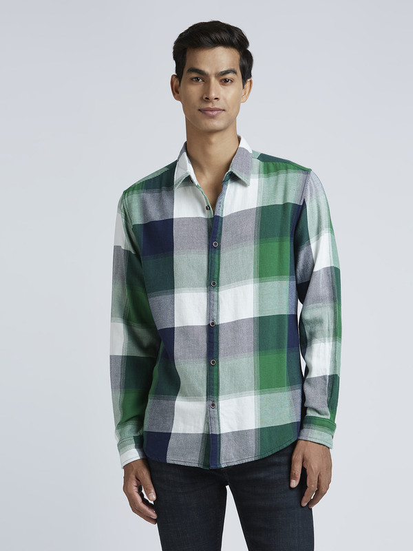 Pepe Jeans Men Checkered Casual Green Shirt