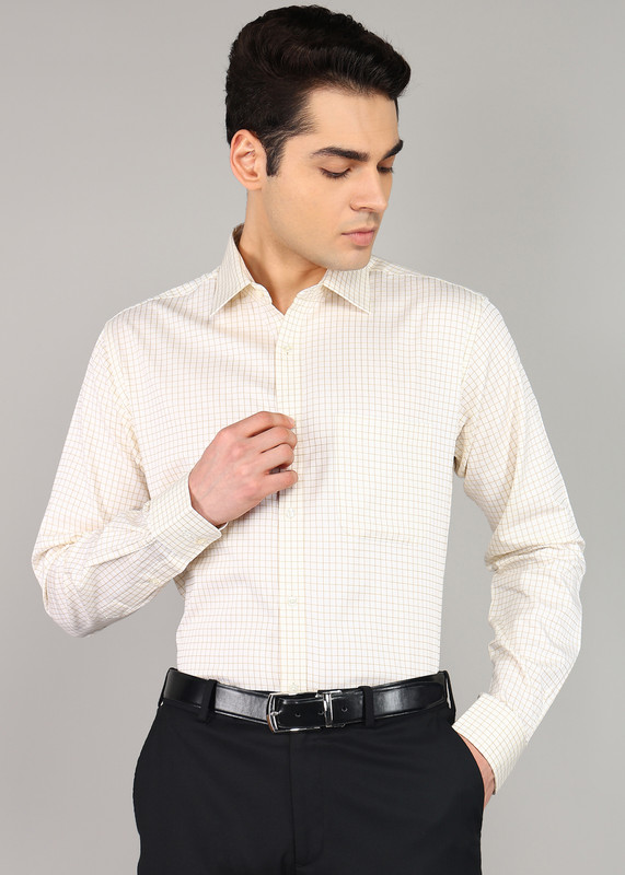 Raymond Men Checkered Formal Yellow Shirt