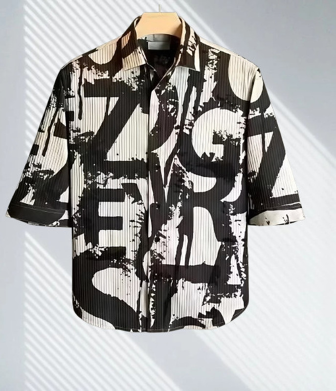 pruthviraj enterpic Men Graphic Print, Printed, Striped Casual Black, White Shirt