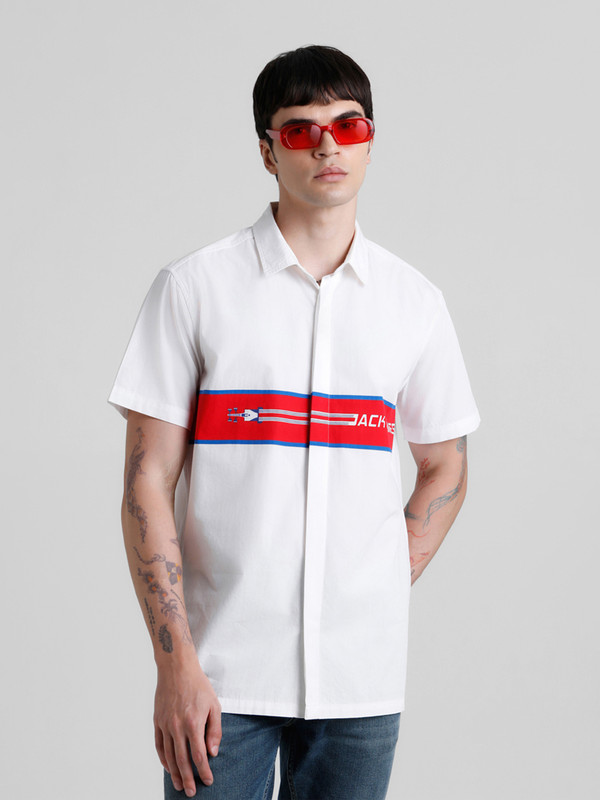 JACK & JONES Men Color Block Casual White Shirt