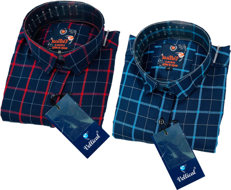 Vellical Men Checkered Casual Multicolor Shirt(Pack of 2)