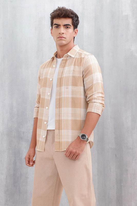 S-LINE Men Checkered Casual Orange Shirt