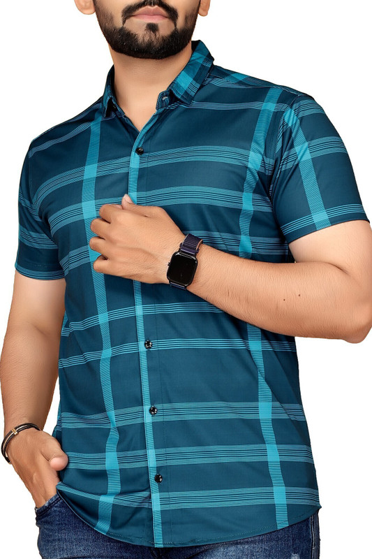 sti Men Checkered Casual Blue Shirt