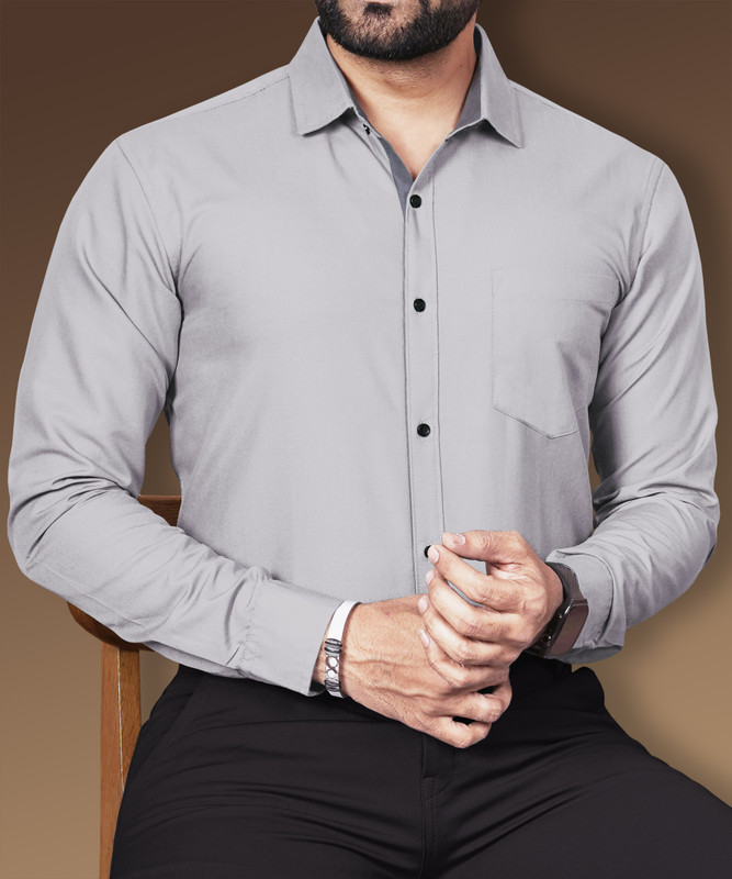 VeBNoR Men Solid Formal Grey Shirt