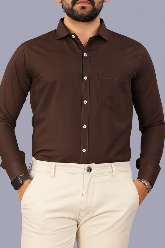 MILDIN Men Solid Formal Brown Shirt