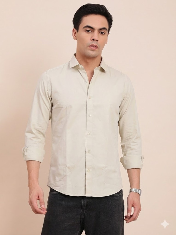 RICH STAG Men Solid Formal Cream Shirt