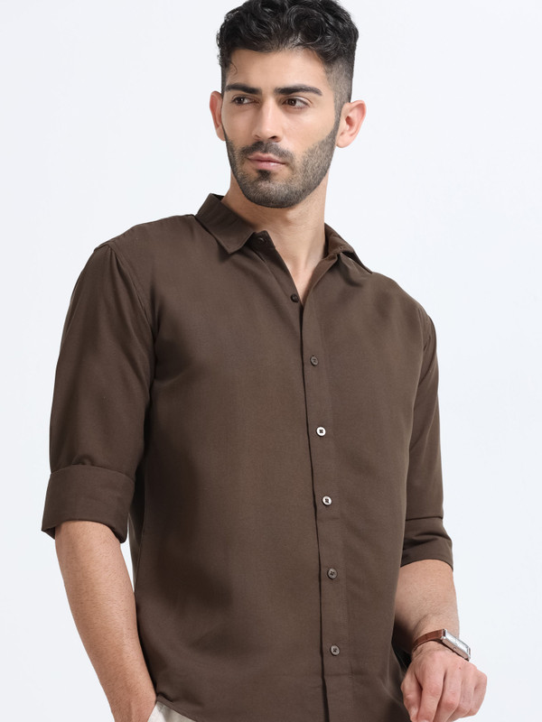NEXOIRA Men Solid Formal Brown Shirt