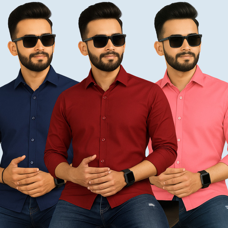 youth first Men Self Design Casual Dark Blue, Maroon, Pink Shirt(Pack of 3) - 43% off at DetectaDeal