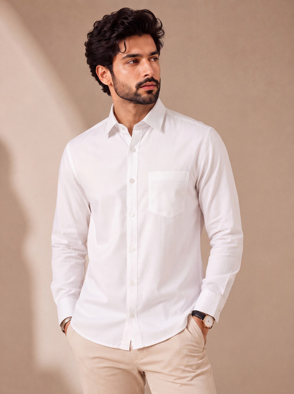 Tibra Collection Men Solid Casual White Shirt