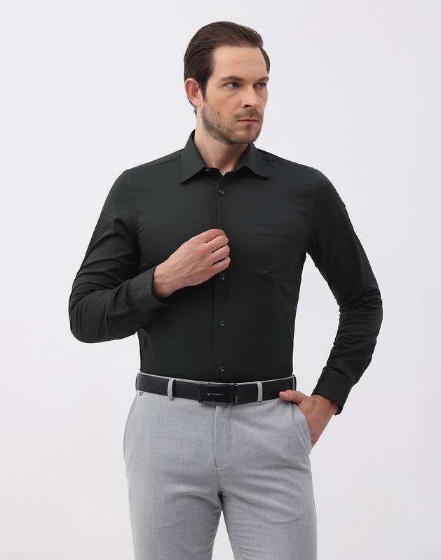 Blackberrys Men Solid Formal Dark Green Shirt