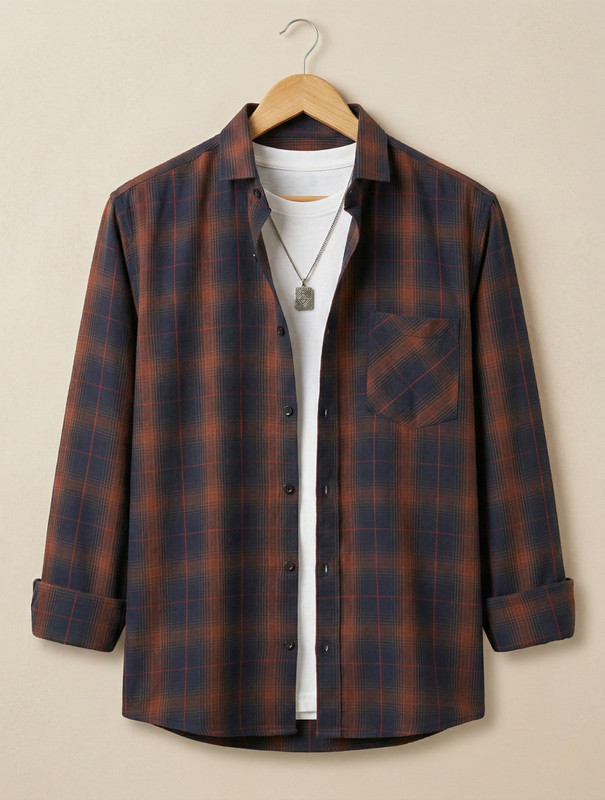 WOXEN Men Checkered Casual Brown, Blue Shirt