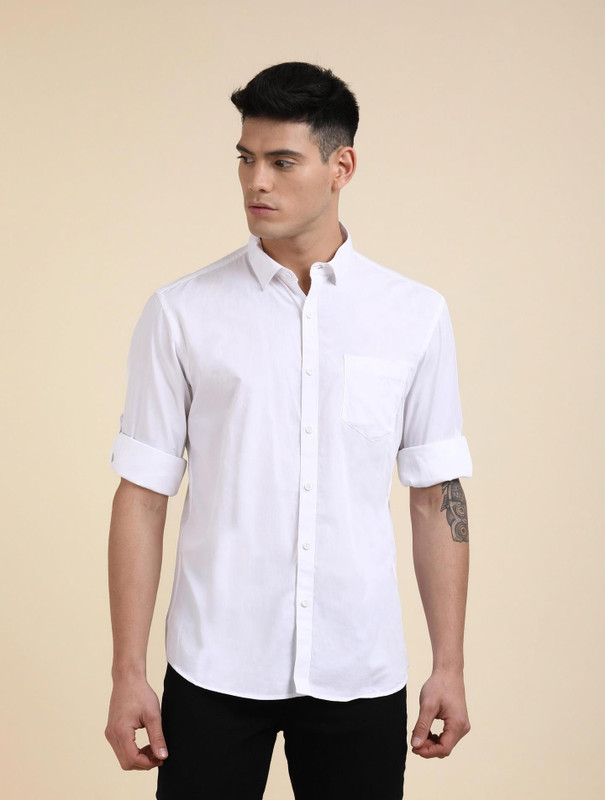 HIGHLANDER Men Solid Casual White Shirt