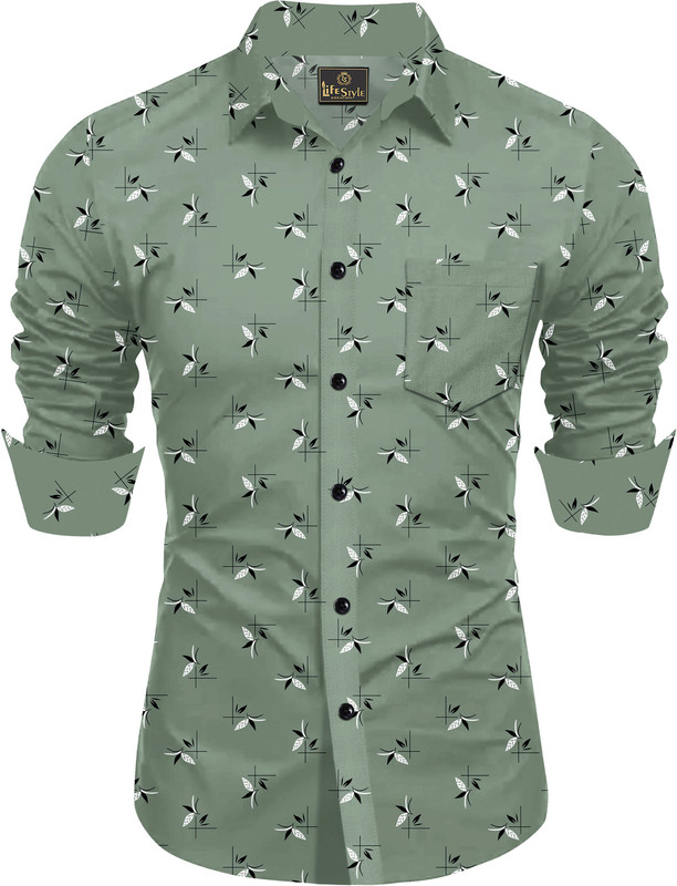 SHUBHFLAX Men Printed Casual Green Shirt