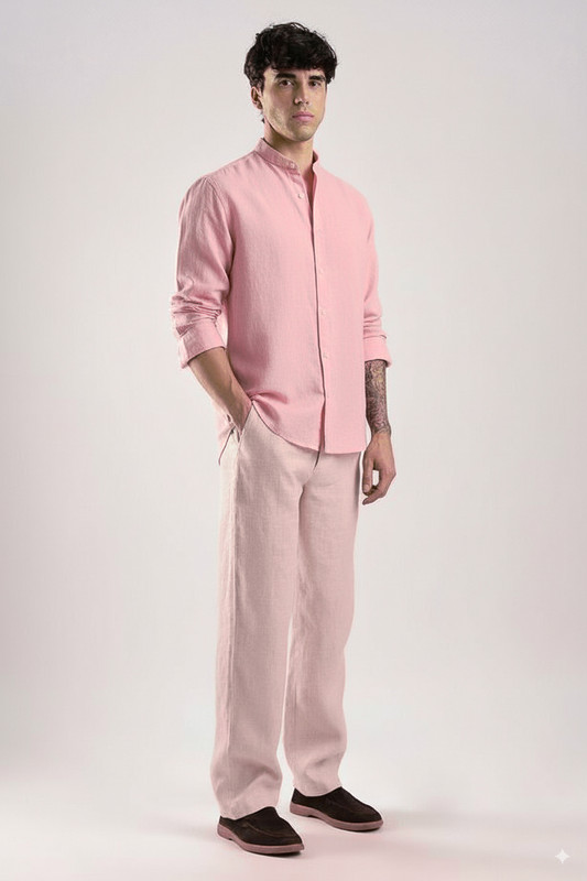 Dhakre Fashion Men Solid Casual Pink Shirt