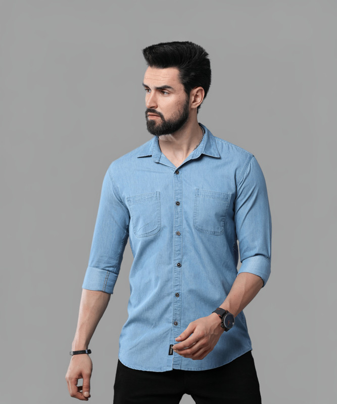 CAZZBA Men Solid Casual Blue Shirt