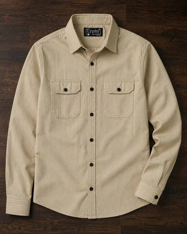 Lyphy Men Self Design Casual Beige Shirt