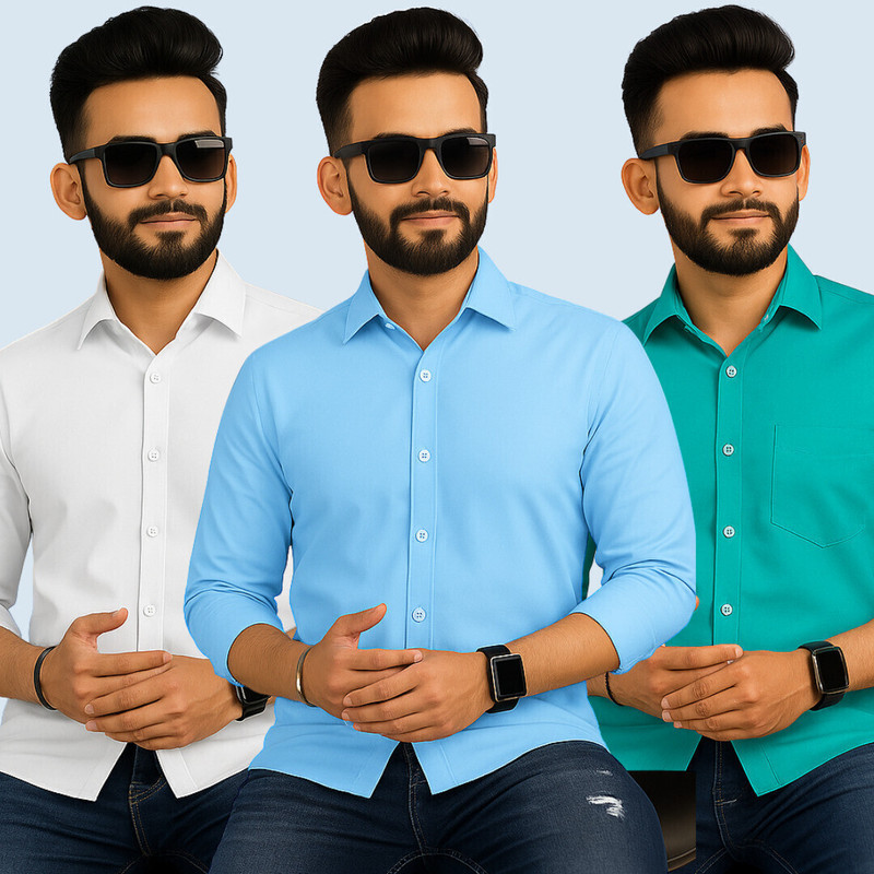 youth first Men Solid Casual Multicolor Shirt(Pack of 3)