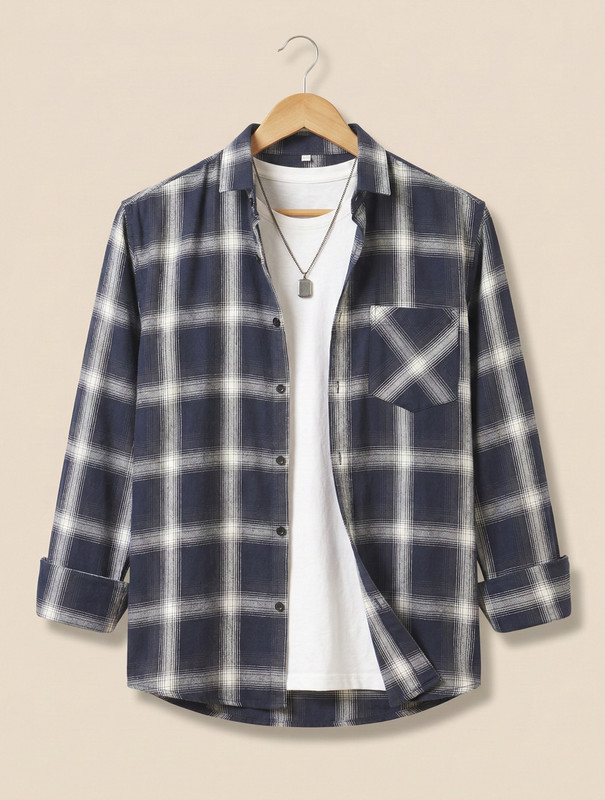 WOXEN Men Checkered Casual Blue, White Shirt