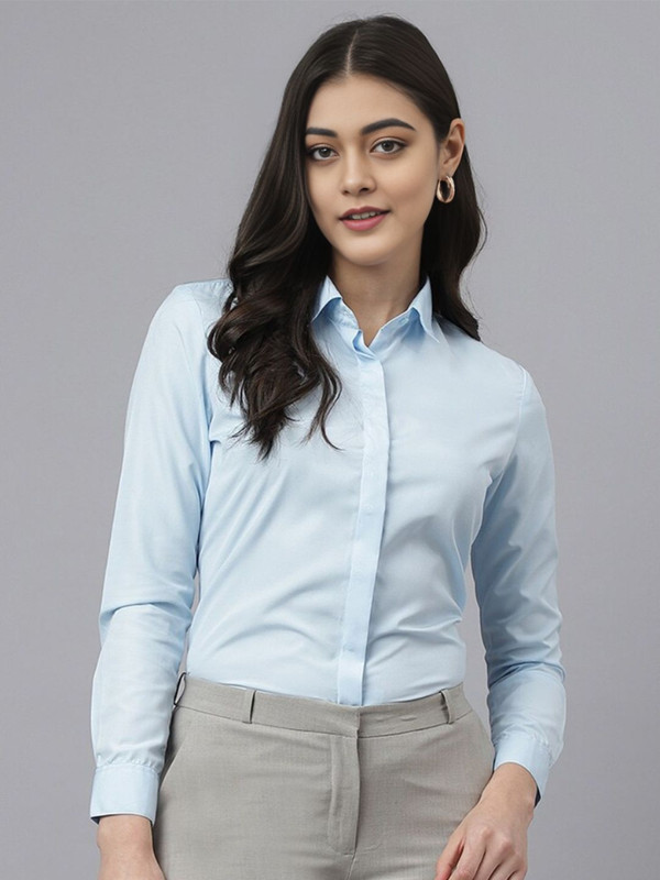 Zainab Creations Women Solid Formal Light Blue Shirt