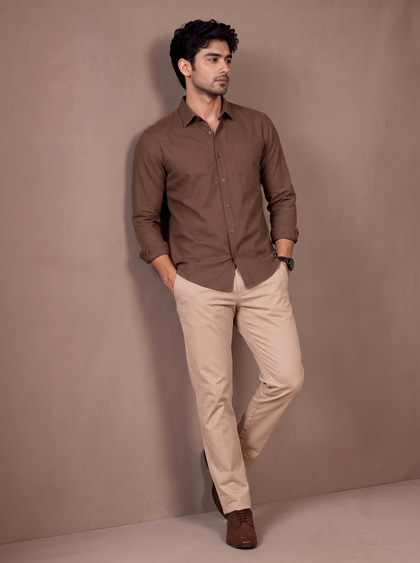 Tibra Collection Men Solid Casual Brown Shirt