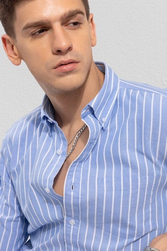 Jai Textiles Men Striped Casual Blue Shirt