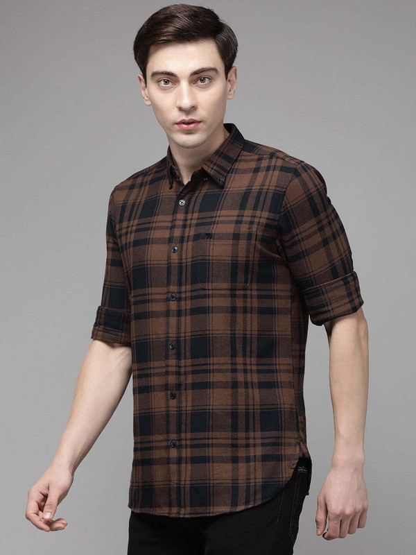 THE BEAR HOUSE Men Checkered Casual Brown, Black Shirt