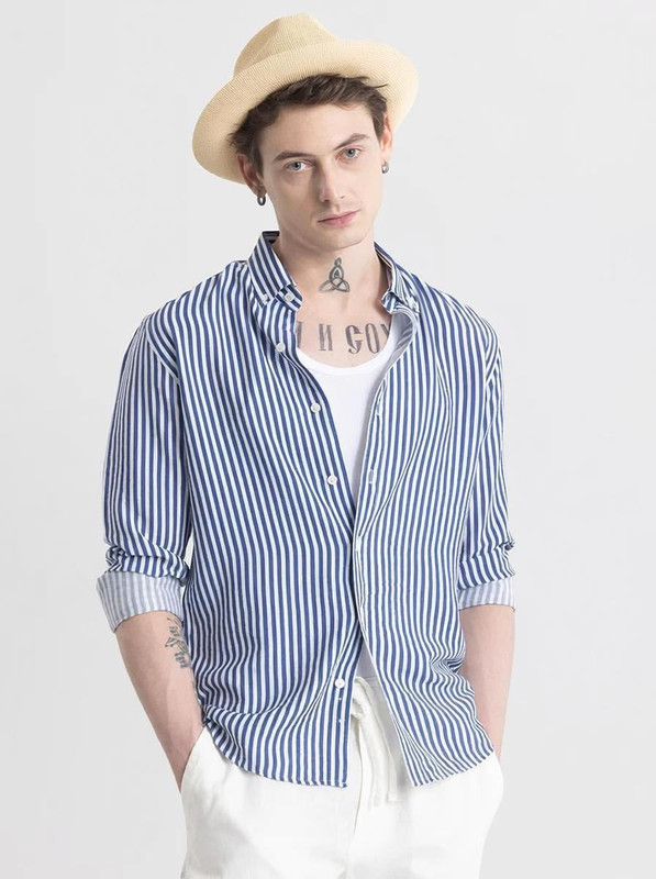 Mihit Lifestyle Men Striped Casual Blue Shirt