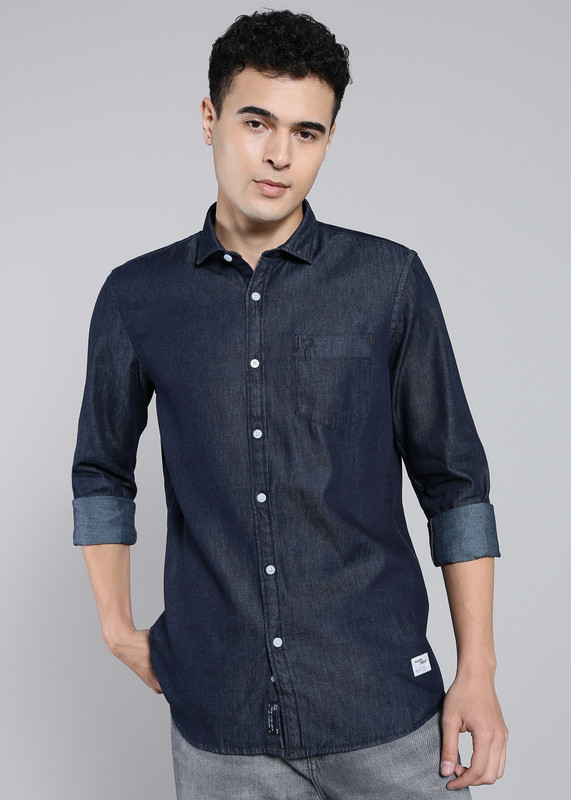 Allen Solly Men Self Design Formal Blue Shirt