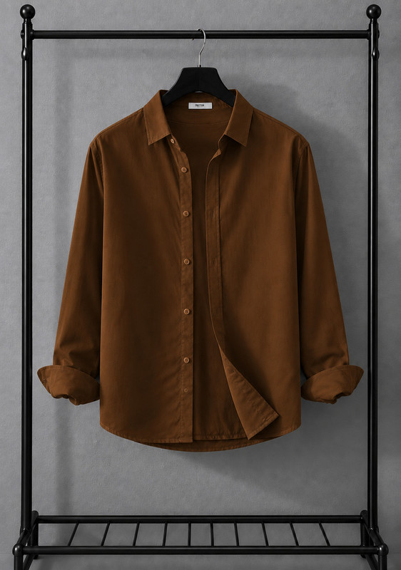 TorontoCN Men Solid Casual Brown Shirt