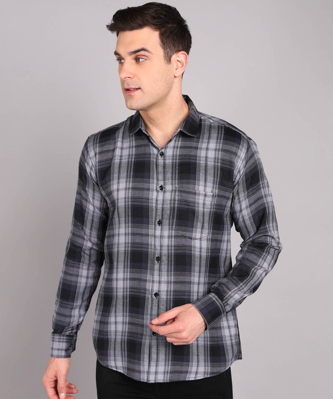 Vellical Men Checkered Casual Grey Shirt