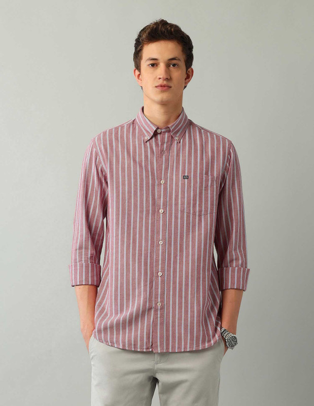 Arrow Sport Men Striped Casual Red Shirt