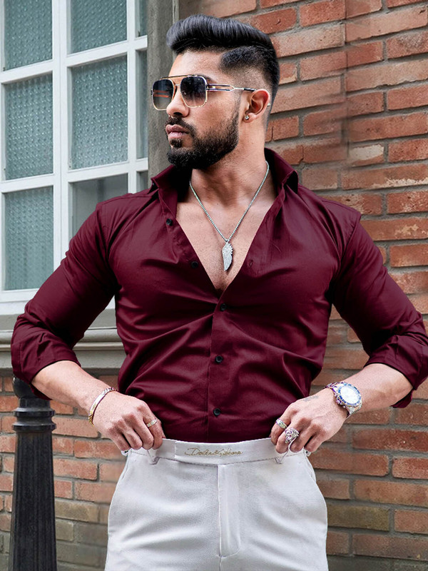 METRONAUT Men Solid Casual Maroon Shirt