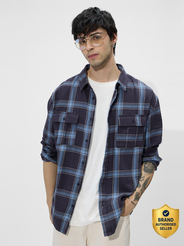The Souled Store Men Checkered Casual Blue Shirt