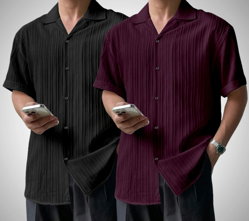 HaloMens� Men Self Design Casual Multicolor Shirt(Pack of 2)