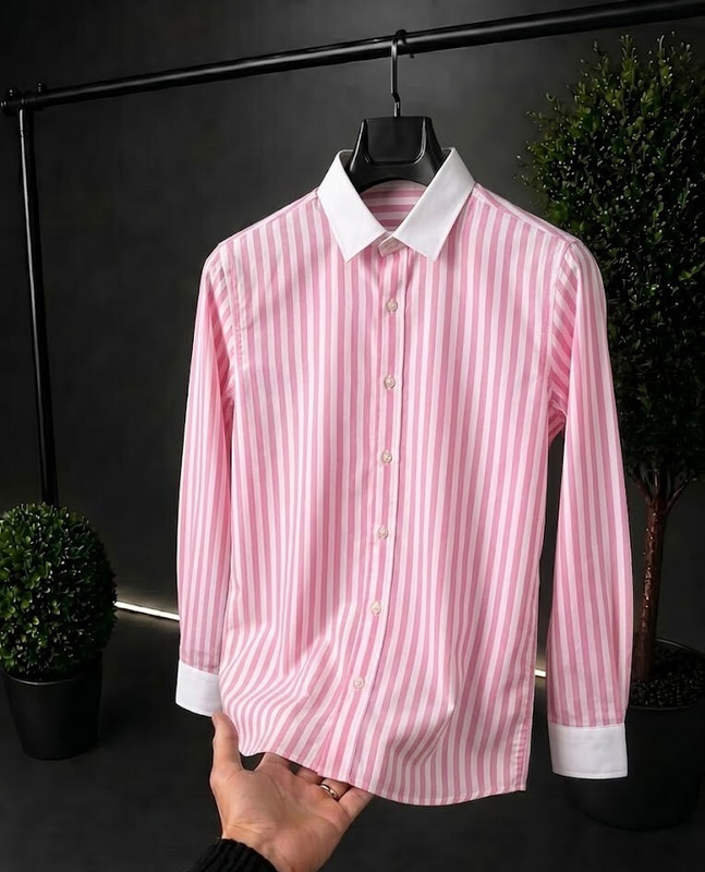 FABDECK Men Striped Casual Pink Shirt