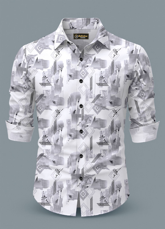 RUHISHVA FASHION Men Printed Casual White Shirt