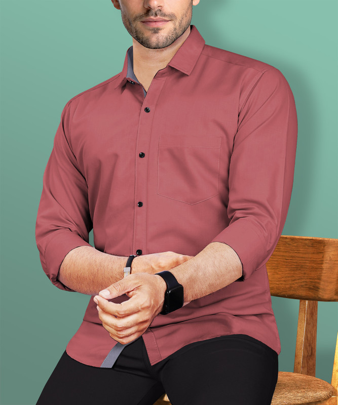 VeBNoR Men Solid Casual Pink Shirt