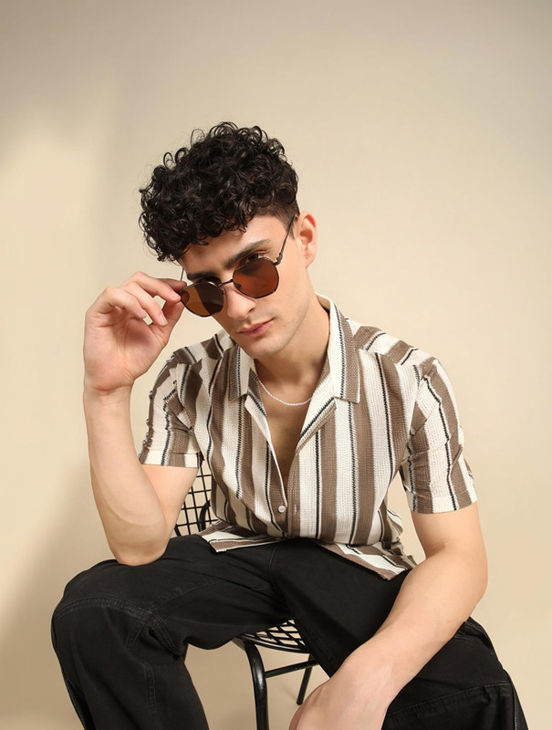 Voroxy Men Striped Casual Multicolor Shirt