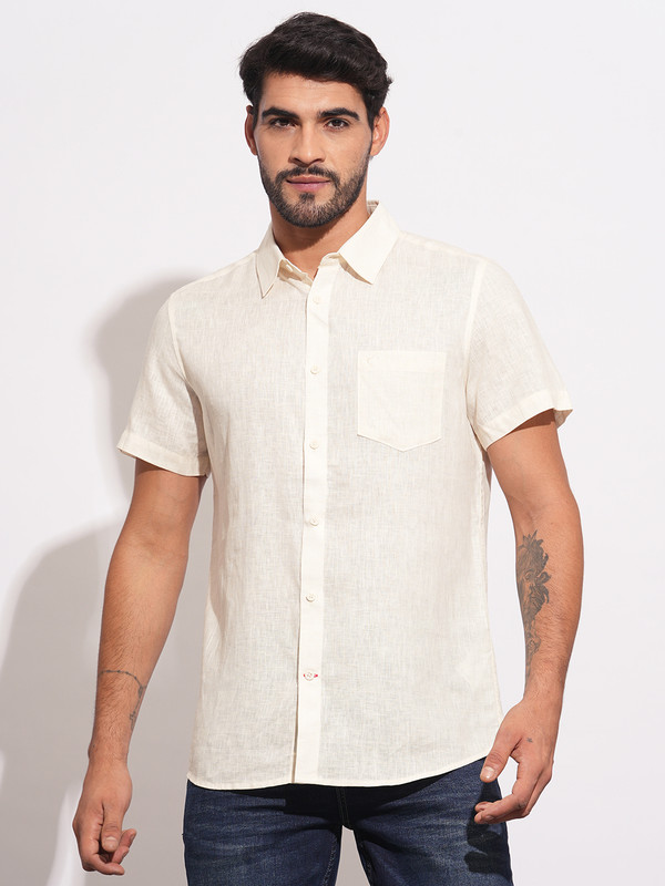 BEING HUMAN Men Solid Casual Beige Shirt