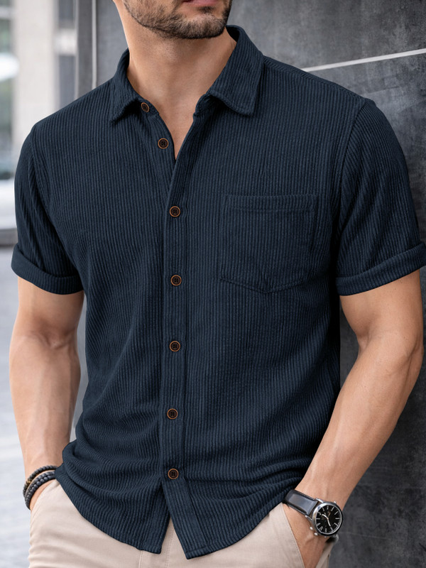 EyeBogler Men Self Design Casual Blue Shirt