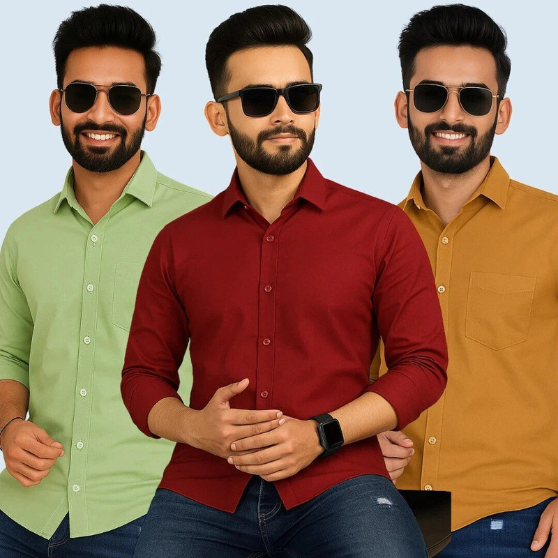 youth first Men Solid Casual Multicolor Shirt(Pack of 3)
