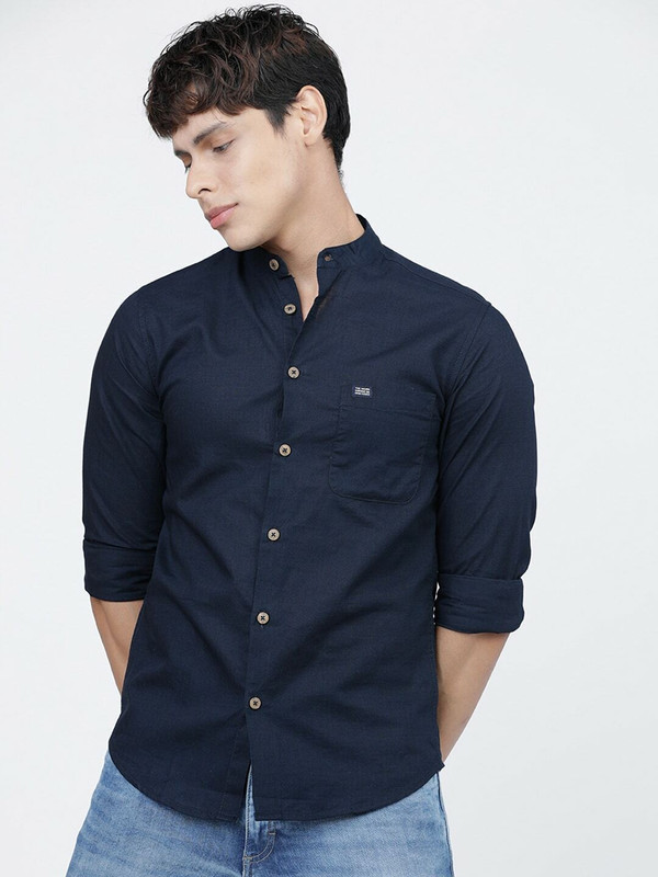 The Indian Garage Co. Men Solid Casual Dark Blue Shirt